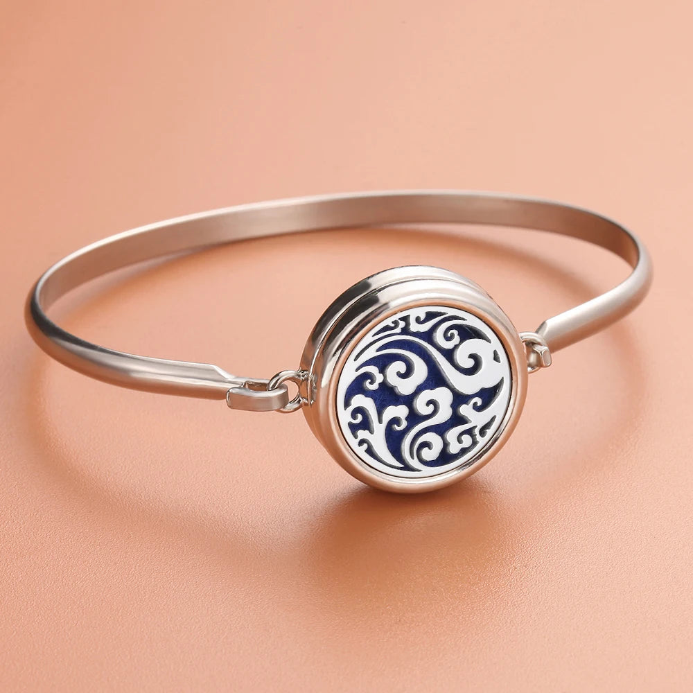 Aromatherapie-Armbänder mit Baum-Diffusor, Manschettenarmband, Parfüm-Armband mit ätherischen Ölen, offenes Medaillon-Armband, Aromaschmuck