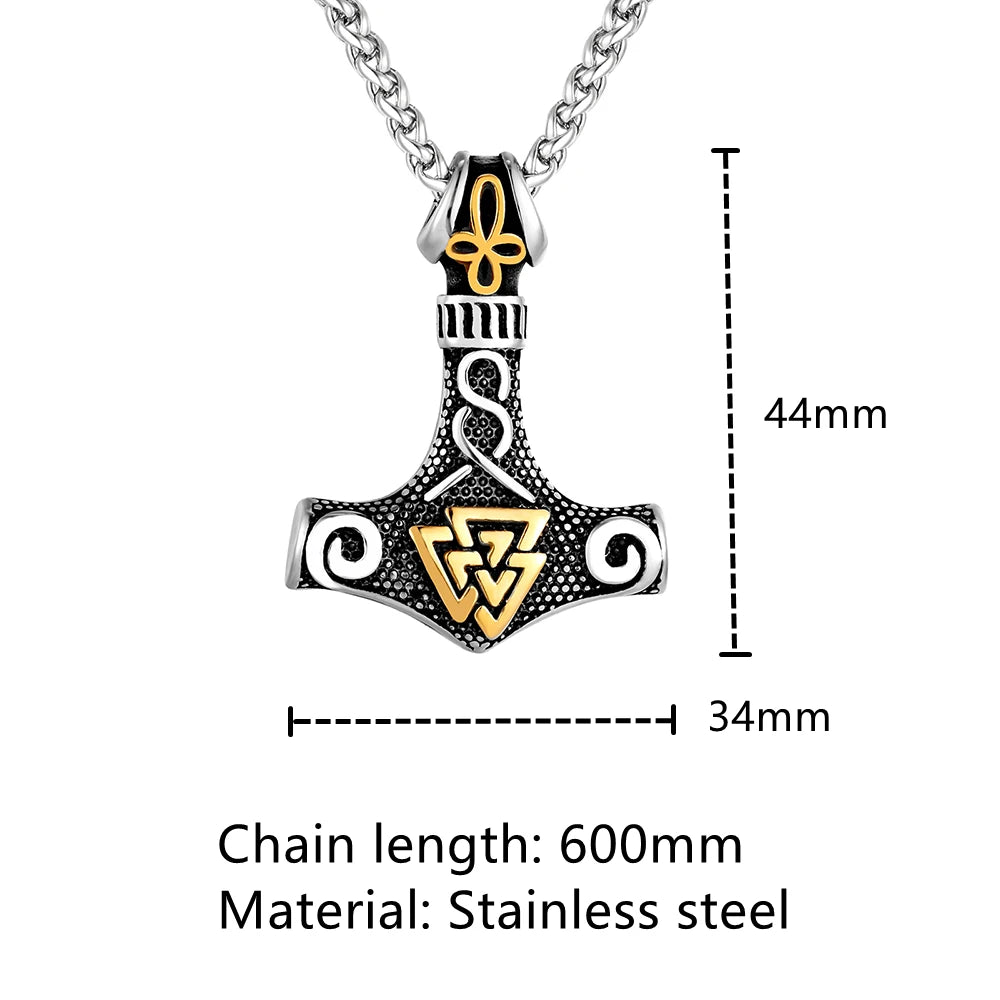 Vikings Thors Hammer Necklaces Stainless Steel Double-sided Anchor Pendant Norse Trinity Amulet Men Vintage Scandinavian Jewelry