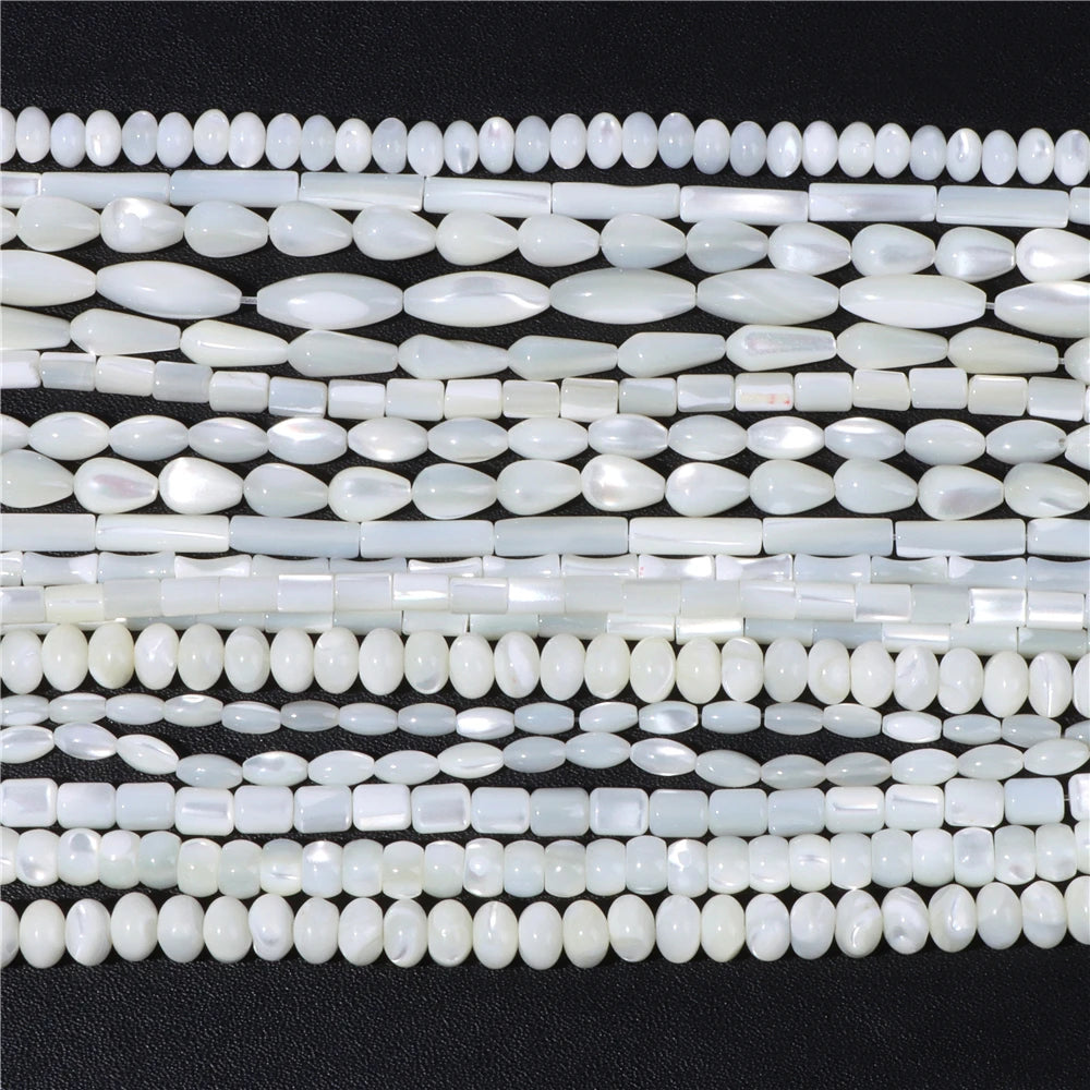 Natural White Mother of Pearl Shell Beads Oval Round Freshwater Shell Beads for Jewelry Making Necklace Bracelet DIY 15" - Madeinsea©