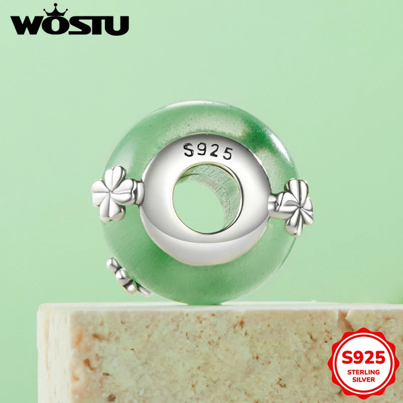 WOSTU 925 Silver Green Butterfly Heart Charm Clover Murano Bead Dragonfly unicorn Pendant fit Bracelet Necklace DIY Jewelry Gift