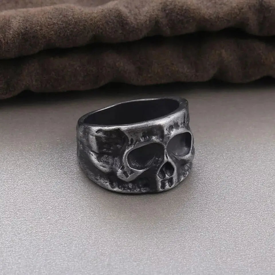 Retro Half Face Skull Ring For Men Vintage Punk Gothic Rock Hiphop Ring Bikers Accessories Handmade Designer Jewelry Unisex Gift