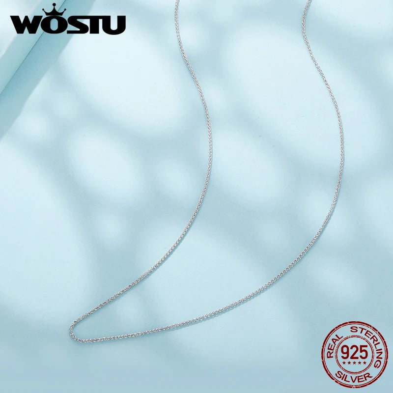 WOSTU Halskette aus echtem 925er Sterlingsilber mit Weizenkette für Damen und Mädchen, dünne und robuste Halskette aus 925er Sterlingsilber mit einfachen Gliedern