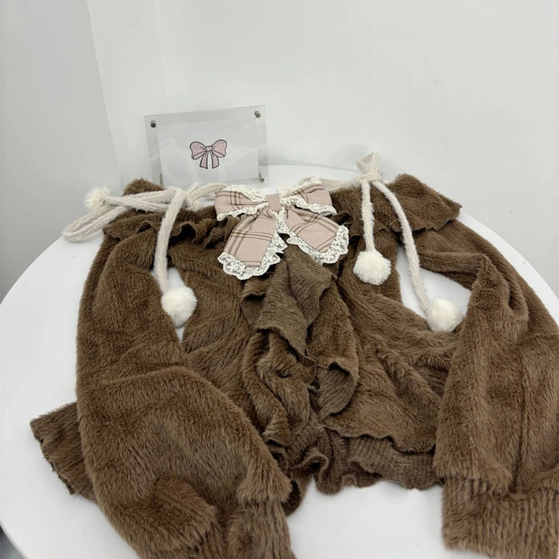 Vintage Sweet Lolita 2 Piece Sets Women Japanese Off Shoulder Bow Blouse Tops Plaid Cake Mini Skirt Suit Girls Cute Y2k Outfits