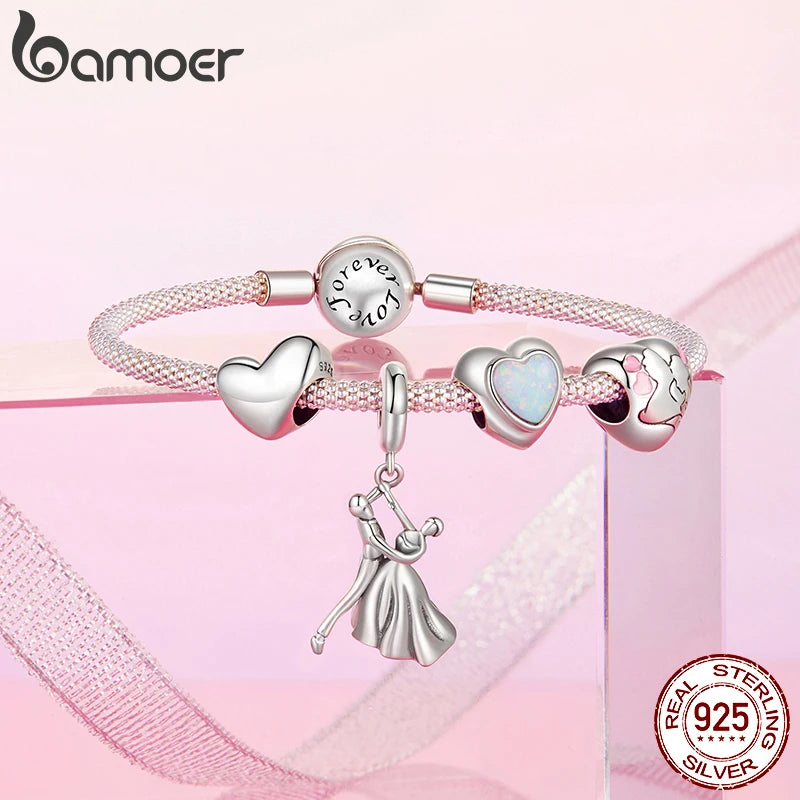 BAMOER Solid 925 Sterling Silver Kissing Heart Charm Bead fit Original Bracelet Jewelry DIY bamoer Classic Charm SCC2990