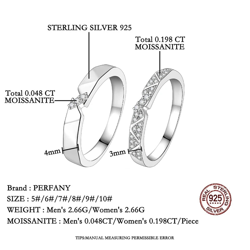 PERFANY All Moissanite Ring for Women Men S925 Pure Silver Couple Ring Simple Wedding Fashion Jewelry Birthday Gift - Madeinsea©
