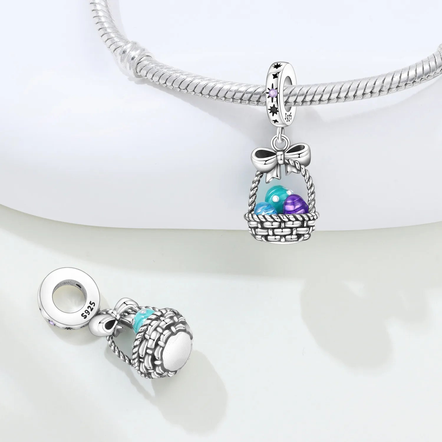 PANPOKI 925 Sterling Silver Easter Egg Basket Pendant Beads Original Pendants Bracelet Charm Jewelry Party DIY Trendy Gifts