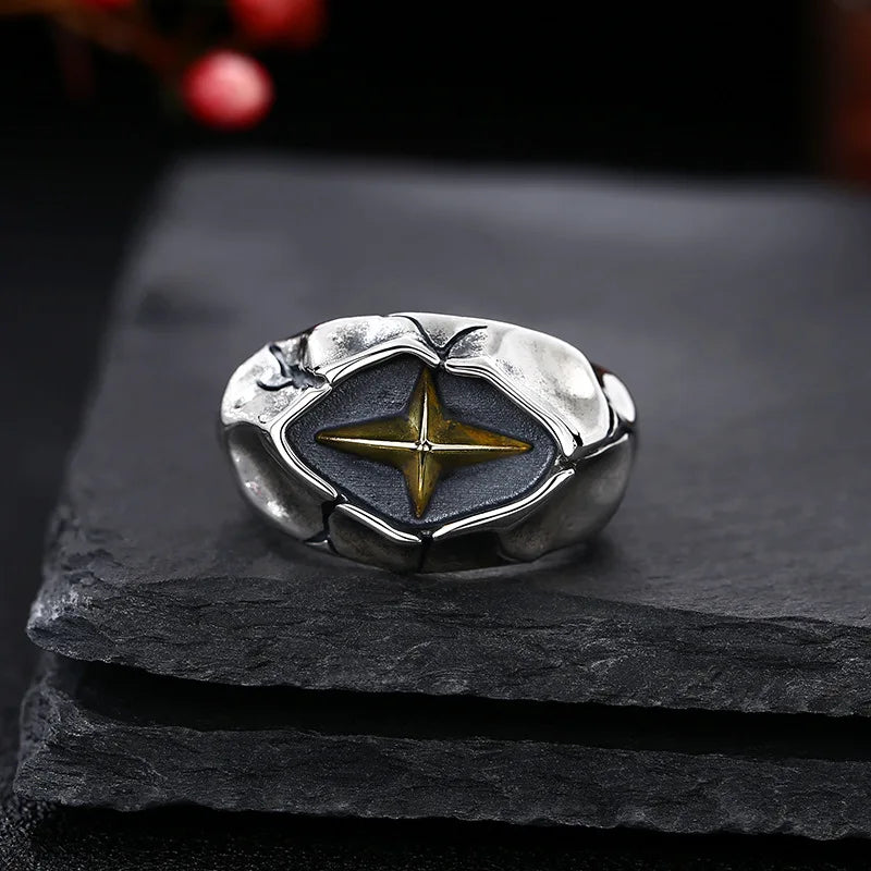 Retro Cracking Star Ring For Men Silver Color Punk Gothic Adjustable Open Ring Handmade Rock Unisex Jewelry Accessories Man Gift - Madeinsea©
