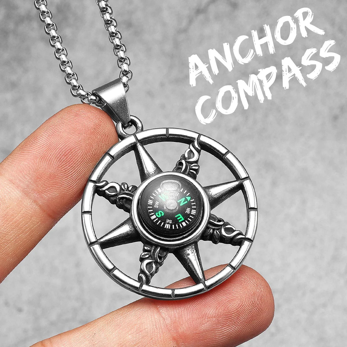 North Star Compass Necklace Men Rudder Pendant Chain Punk Hip Hop Boy Male 316L Stainless Steel Jewelry Creative Gifts Wholesale