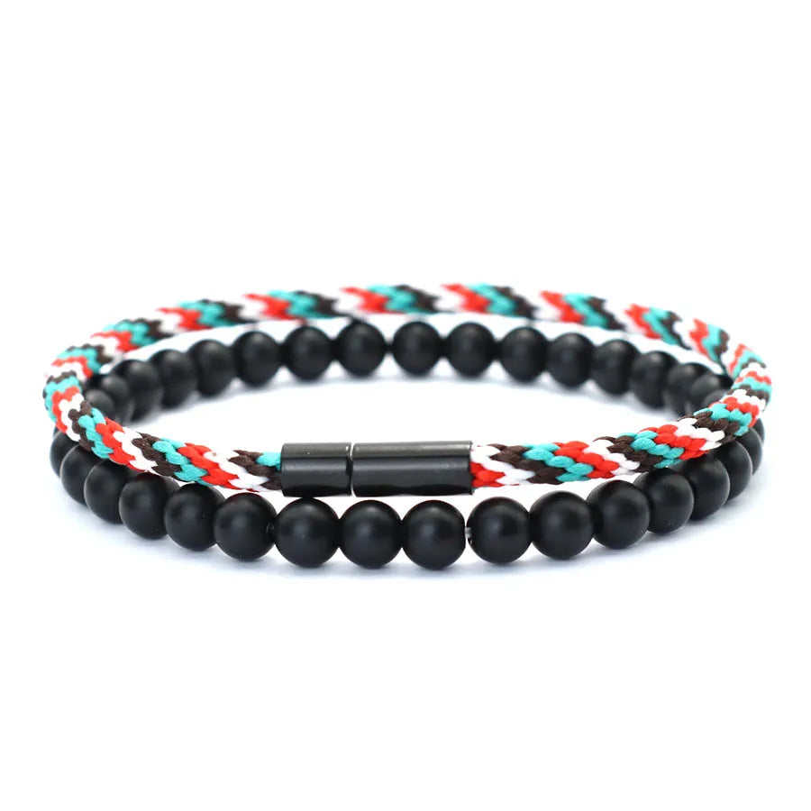 Noter Fashion 2Pcs Bracelet Set Men Grade A 3mm Ethnic Rope Braslet Homme Locomotive Cool Riding Charm Braclet Pulseria Hombre