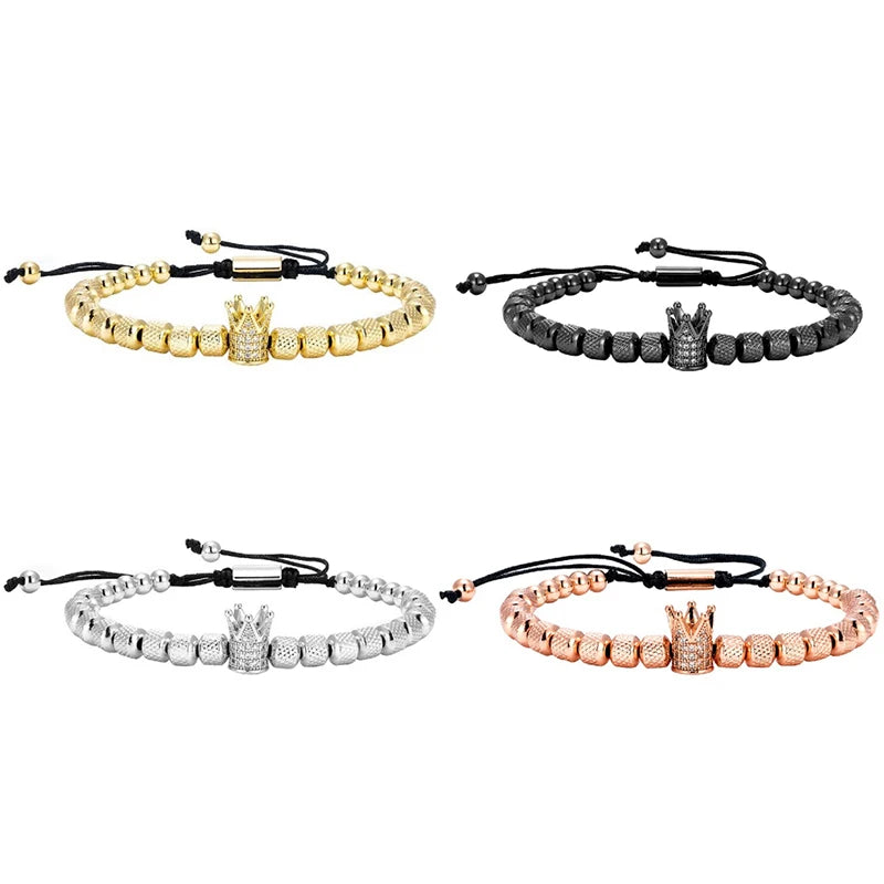 MKENDN Luxury Micro Pave CZ Crown Royal Charm Men Bracelets Stainless Steel Crystals Bangles Couple Handmade Jewelry Gift