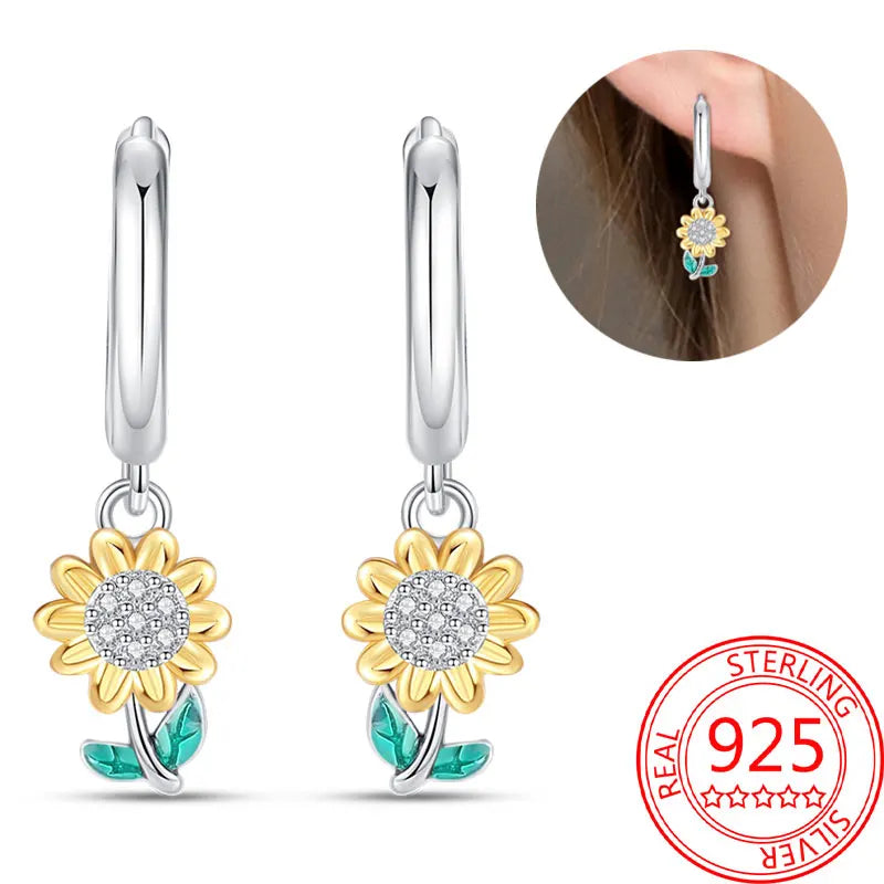 Hot Sale Bee Earrings For Girl Lovely Yellow Black Dancing Bee Happy S925 Hoop Earrings Birthday Gift Silver Jewelry