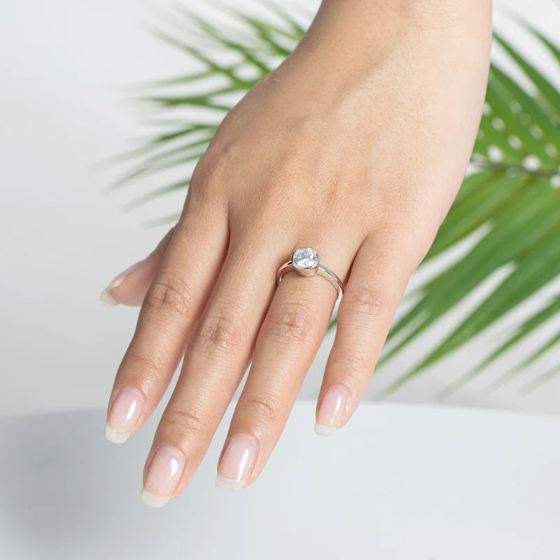 OXTAO 1.0ct Solitaire Rings 925 Sterling Silver Classic Round Cut Cubic Zirconia Engagement Promise Wedding Band Ring Jewelry