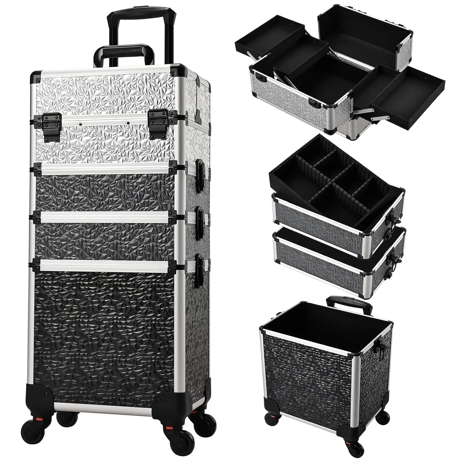 Makeup Trolley Case Detachable 4 in 1 Alloy Train Briefcase for Nail Manicure on Wheels Lock Salon Large Capacity Storage Case - Madeinsea©