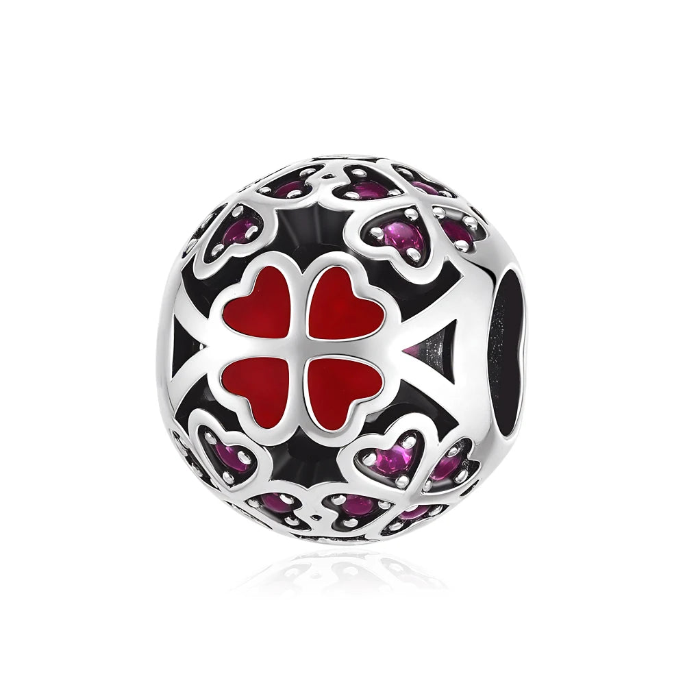 New 925 Silver Red Color Charm Strawberry Bee perfume Dream Catcher Apple Bead Fit Original Bracelet Jewellery Gift red heart