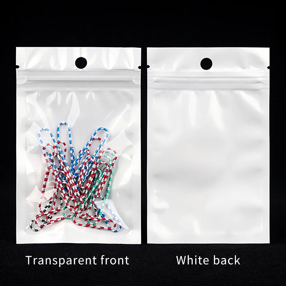 100pcs White Dustproof Sealing Sachet Bag,Phone Case Accessories Jewelry Packing,1 Side Transparent Ziplock Bags