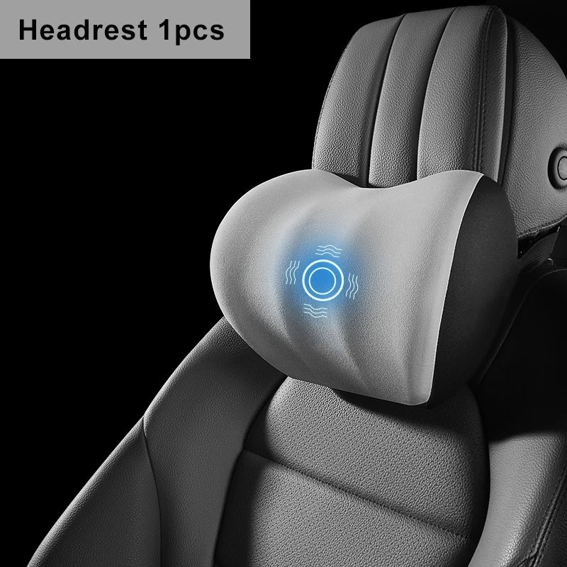PU Leather Car Lumbar Support Pad Memory Foam Car Neck Pillow Head Waist Back Support Car Headrest Back Cushion Car Seat Pillow - Madeinsea©