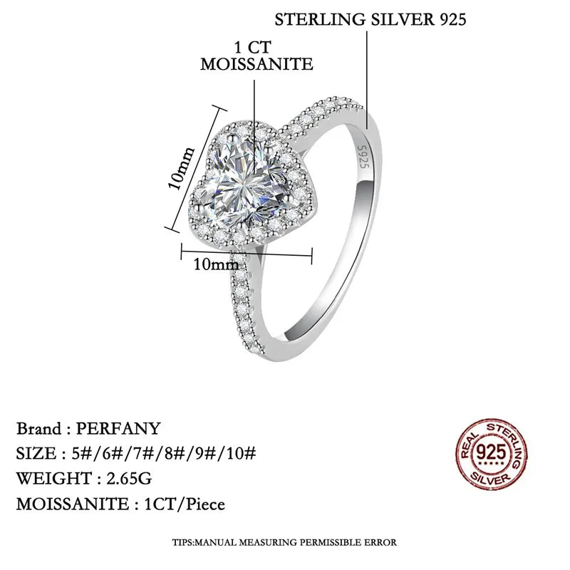 PERMANY 1CT Heart Cut Moissanite Ring for Women S925 Pure Silver Engagement Eternal Diamond Ring Engagement Luxury Jewelry