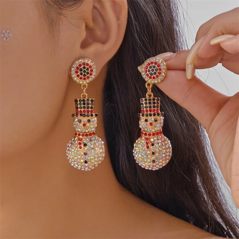 Creative Santa Claus Tassel Dangle Earrings for Women Candy Cane Gingerbread Man Zircon Snowflake Earring Christmas Holiday Gift