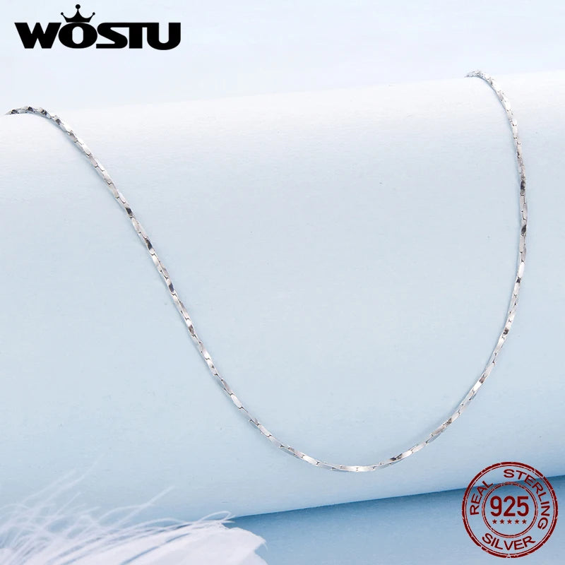 WOSTU  925 Sterling Silver Bling Bling Chain Necklace for Women Girls, Strong Basic Multi-faceted Sparkling Chain Link Xmas Gift