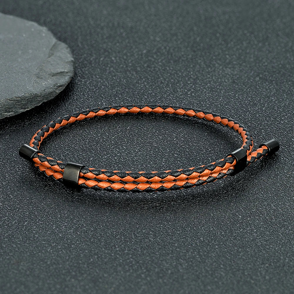 MKENDN Simple Style Men Titanium Steel Bracelet 3mm Red Leather Braided Rope Women High Quality Adjustable Charm Jewelry