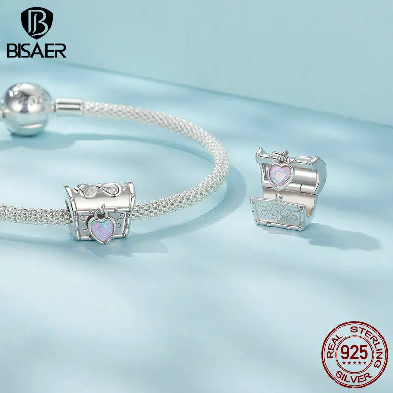 BISAER Pendentif en forme de boîte en argent sterling 925 avec nœud et planète, breloques en forme de fusée étoilée pour bracelets à faire soi-même, bijoux fins, cadeau pour femmes