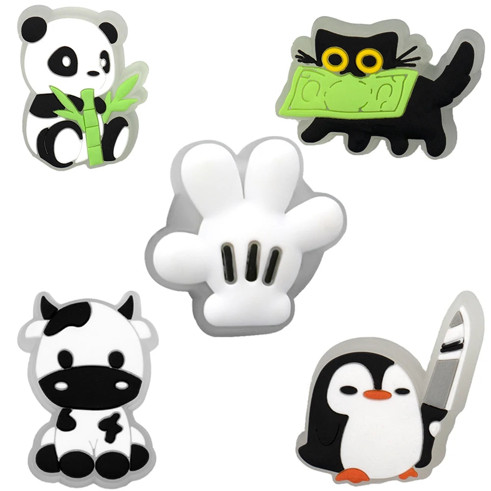 5PCS LED Clog Shoe Charms Cute Animal Duck Gamepad Pig Black Cat Shoe Buckle Accessories Pins for Women Men Cute Shoe Decoration