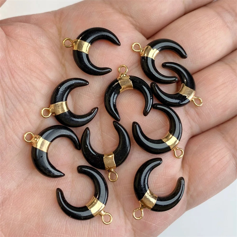 3PCS/lot Natuarl Moon Shape Gems Stone Pendant 16x15mm Labradorite Lapis Lazuli Jade Charms For Jewelry Making Necklace Earrings