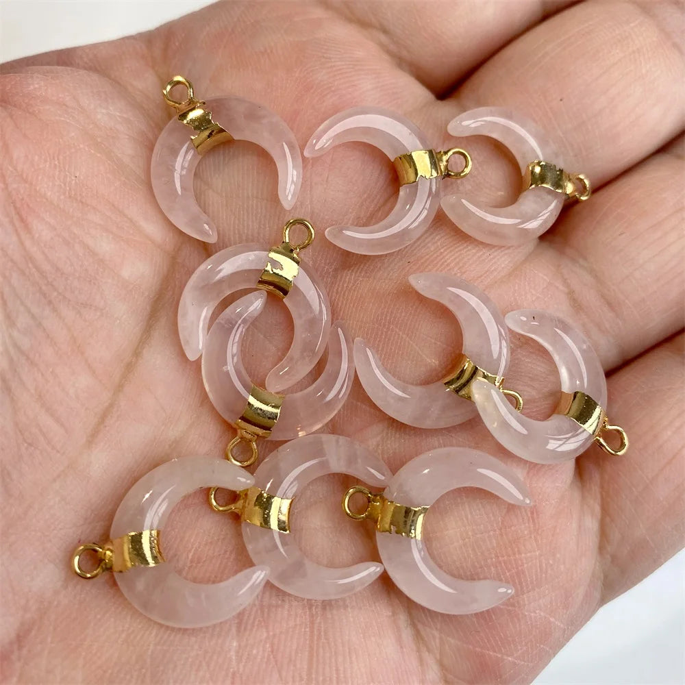 3PCS/lot Natuarl Moon Shape Gems Stone Pendant 16x15mm Labradorite Lapis Lazuli Jade Charms For Jewelry Making Necklace Earrings