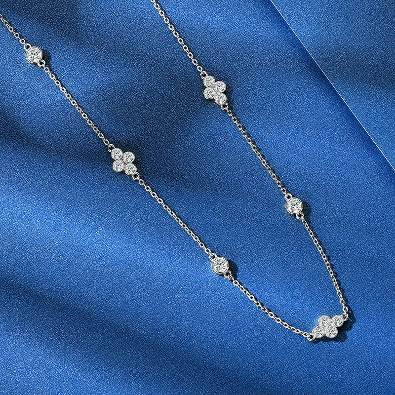 OXTAO 3mm Moissanite Necklaces For Women Fashion Collarbone Chain 925 Sterling Silver Girlfriend Birthday Fine Jewelry Gift