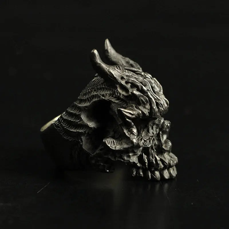 Retro Dark Rakshasa Skull Ring For Men Punk Gothic Rock Hiphop Open Ring Biker Accessories Handmade Designer Jewelry Unisex Gift