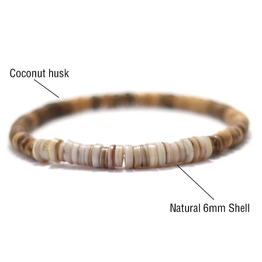 Handmade Coconut Bead Bracelet For Men Natural Meditation Jewelry Accessories Grade A Shell Braclet Beach Surfing Cycling Joias