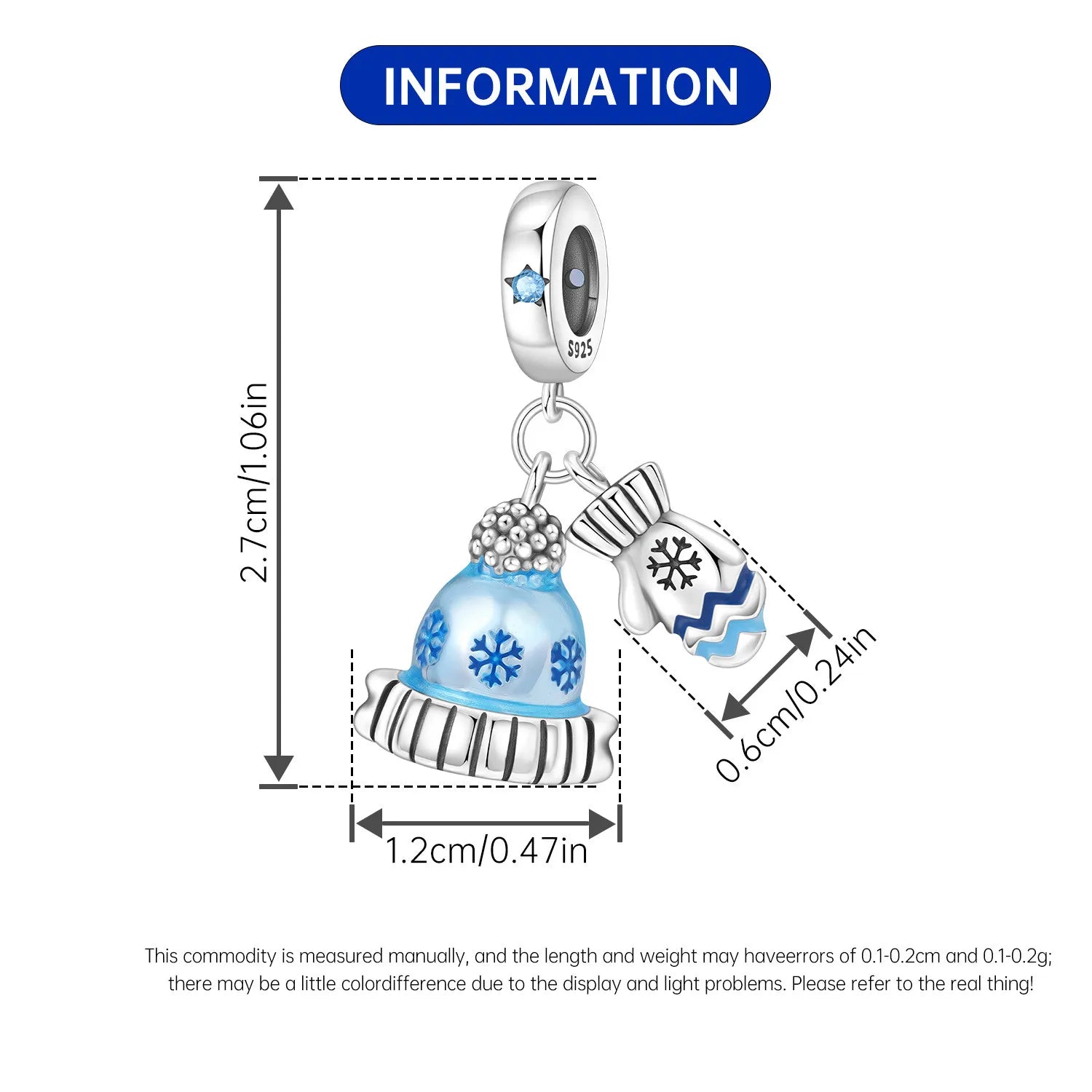 PANPOKI 925 Sterling Silver Blue Hat Glove Beads Original Pendants Bracelet Charm Jewelry Party DIY Trendy Gifts