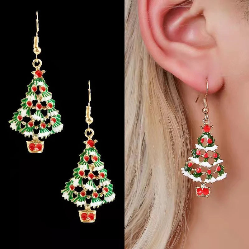 Fashion Christmas Tree Snowflake Earring For Women Santa Claus Bowknot Red Ball Asymmetric Tassel Earring New Year Festival Gift