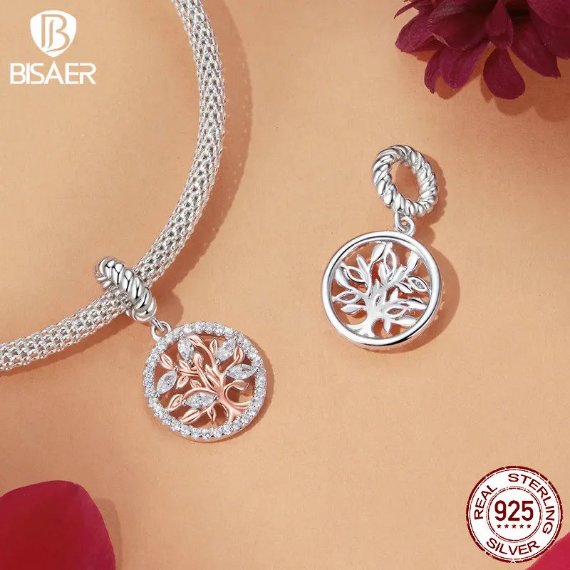 BISAER 925 Sterling Silver Tree of Life Charm Bead Yin Yang Sun Moon Locket Pendant for Women DIY Bracelet Neckalce Fine Jewelry