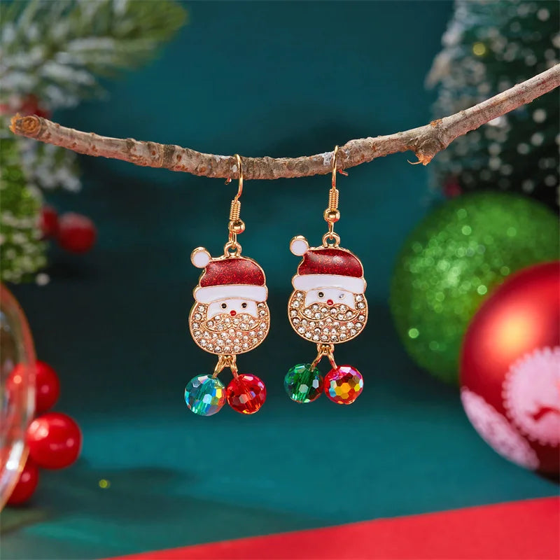 Fashion Christmas Snowman Snowflake Earrings for Women Shiny Crystal Zircon Santa Claus Dangle Earring Girls Party Jewelry Gifts
