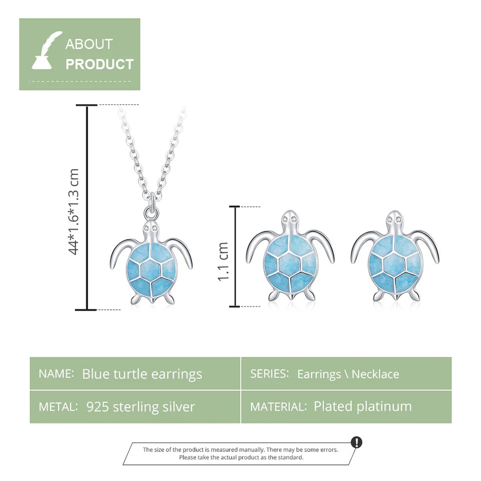 BISAER 100% 925 Sterling Silver Turtle Jewelry Set Collier Boucles d'oreilles Plaqué Platine Pour Femmes Beach Party Fine Jewelry Cadeau