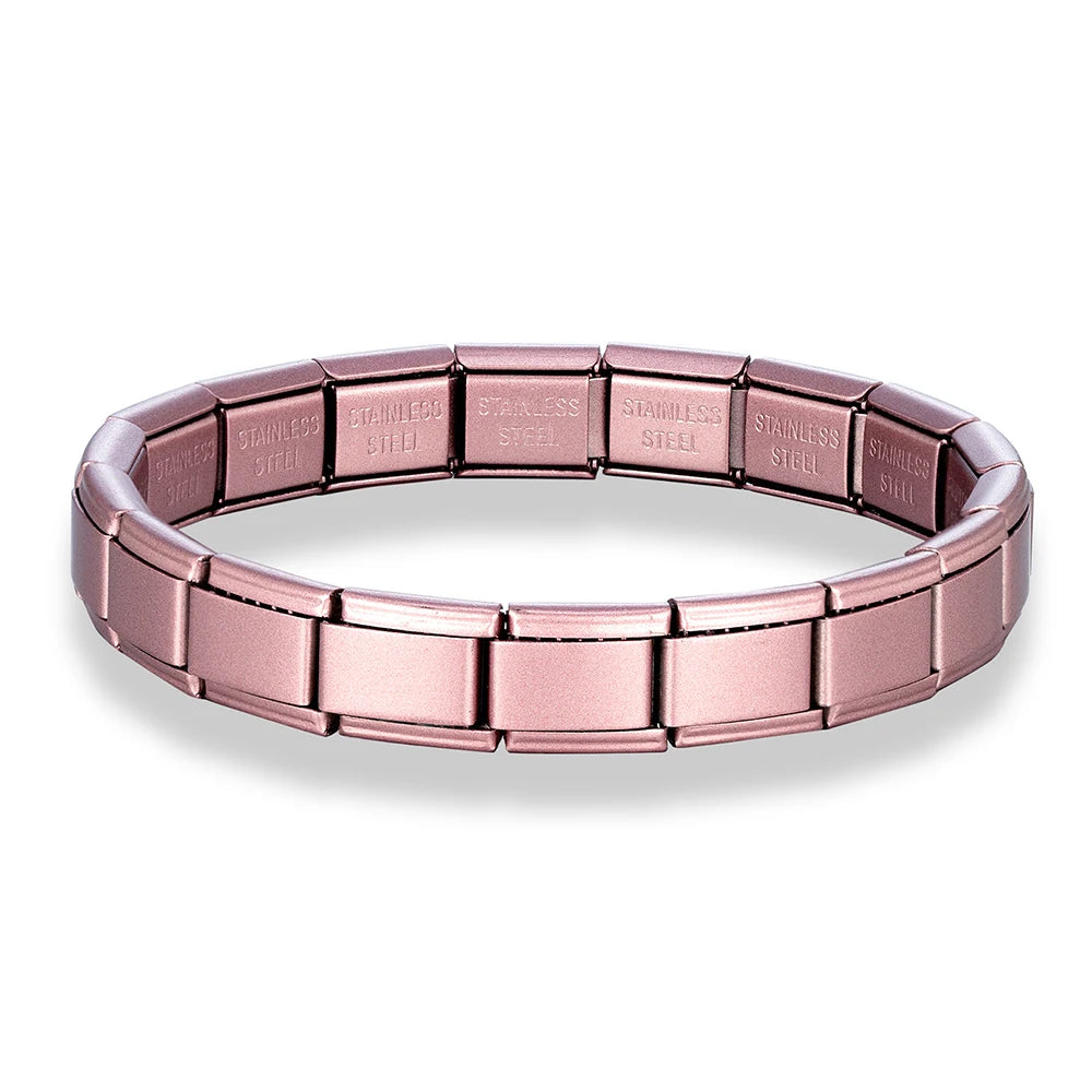 MKENDN New Women Men Jewelry DIY 9MM Width Italian Elastic Charm Bracelet Matte Solid Color Stainless Steel Fashion Bangle