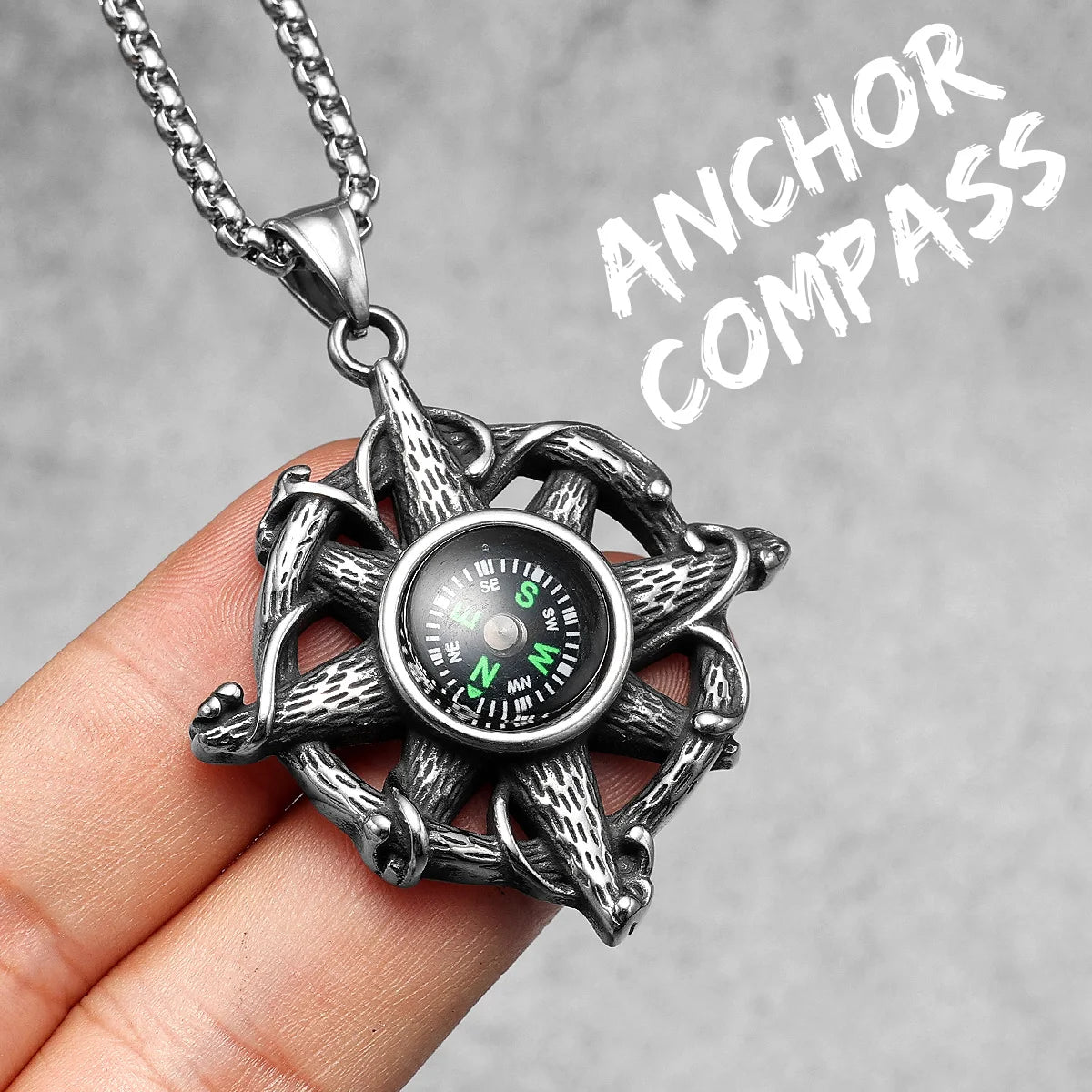 North Star Compass Necklace Men Rudder Pendant Chain Punk Hip Hop Boy Male 316L Stainless Steel Jewelry Creative Gifts Wholesale