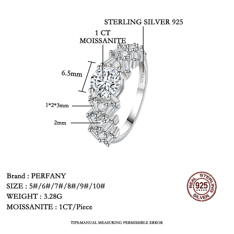 PERFANY 1CT Moissanite Ring for Women S925 Pure Silver Rectangular Chamfered Laboratory Diamond Wedding Band Luxury Jewelry - Madeinsea©