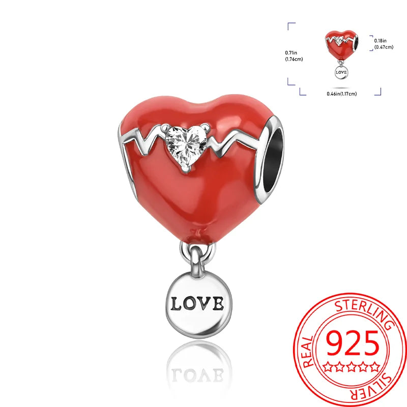 925 Sterling Silver Sparkling Pink Heart Charm Pendant Beads Fit Original Bracelet for Women Valentine Day Jewelry Gifts