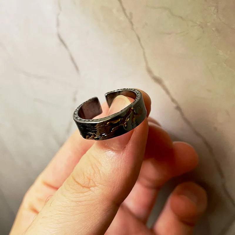 Retro Carved Crack Painting Ring For Women Men Vintage Handmade Open Ring Punk Gothic Accessories Designer Jewelry Love Gift - Madeinsea©