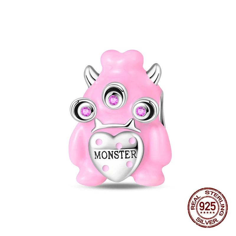 Bracelet à breloques mignonnes en argent sterling 925, taille originale, avec des motifs de monstres, robots, chiens et pandas chinois. Perles et breloques pour femmes, à créer soi-même ou pour des fêtes. Bijoux de fête.