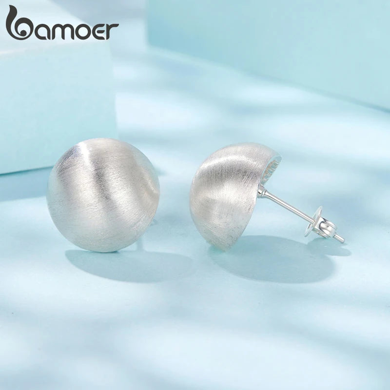 BAMOER White Gold Plated Post Glossy 3D Ball Hoop Earrings, High Polished Trendy Fashion Jewelry for Women 925 Sterling Silver