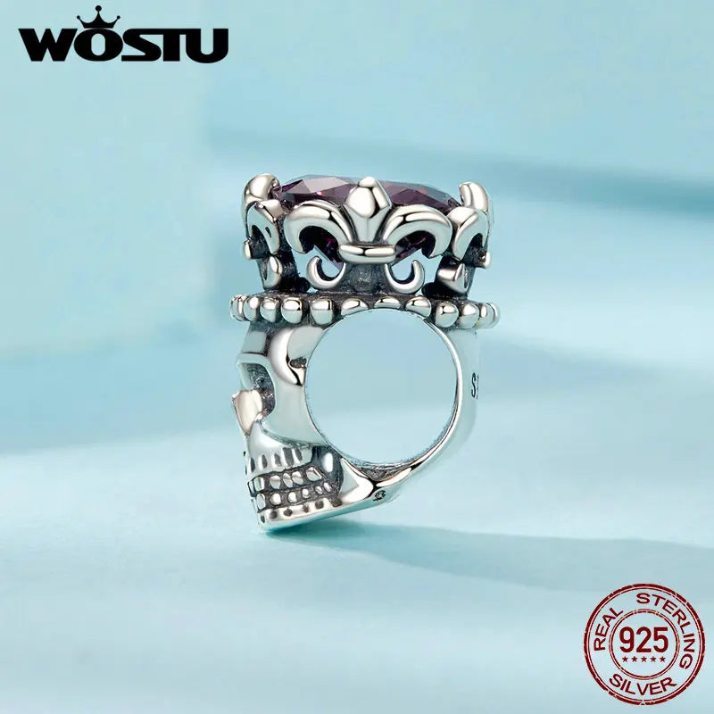 WOSTU 925 Sterling Silver Punk Vintage Skull Charm Bead Butterfly Pendant Heart Hand Safty Chain Fit DIY Bracelet Jewelry Making