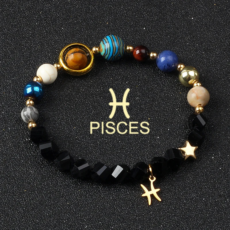 Universe Galaxy Eight Planets 12 Constellation Bracelets for Women Natural Stone Solar System Bracelets Libra Virgo Leo Jewelry - Madeinsea©