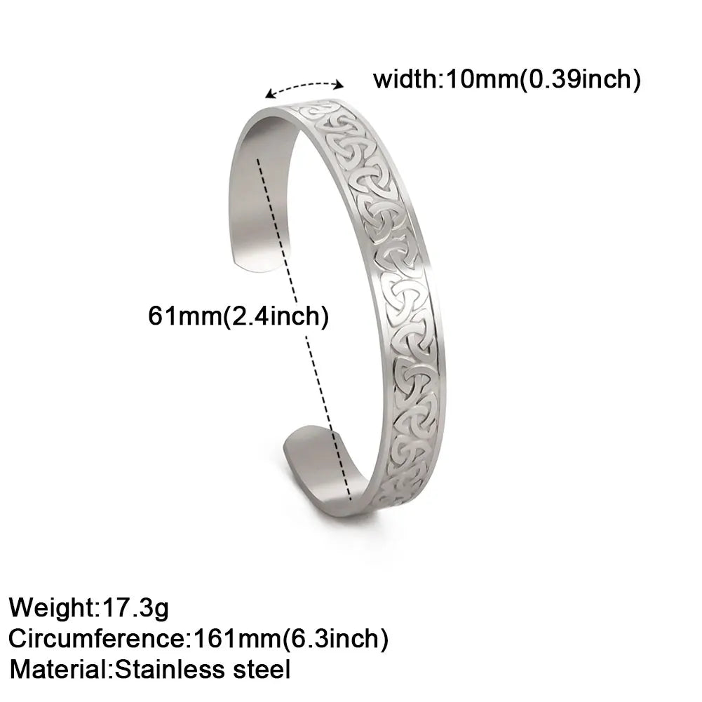 Viking Triquetra Cuff Bangle for Men Boy Stainless Steel Good Luck Celtic Knot Amulet Vintage Irish Knots Bracelet Jewelry Gift