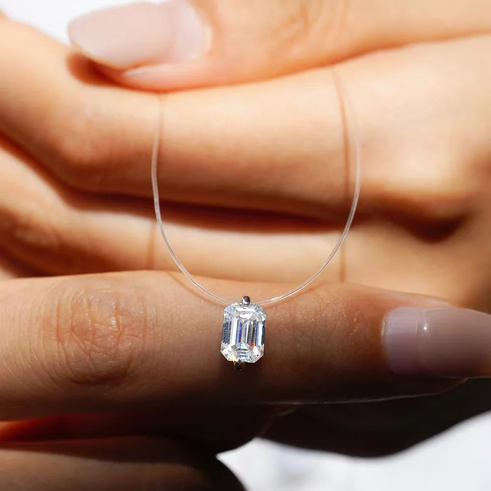 Serenity 1ct Moissanite Necklace Invisible Transparent Fishing Line Women Gift S925 Sterling Silver Pendant Necklace Plated 18K