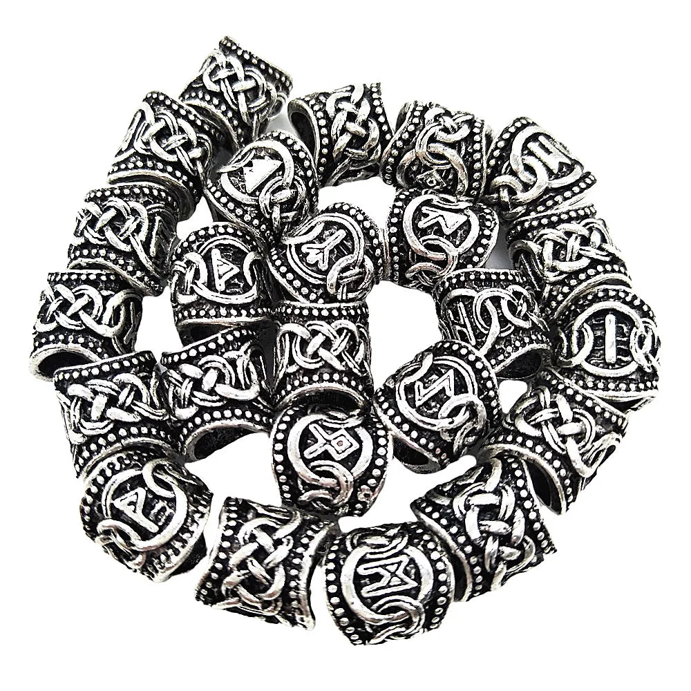 24 Stück Runenperlen aus Metall, Wikinger-Schmuckperlen für Haare, Bart, geflochtene Charms, Armbänder, Schmuckherstellung, Großhandelszubehör