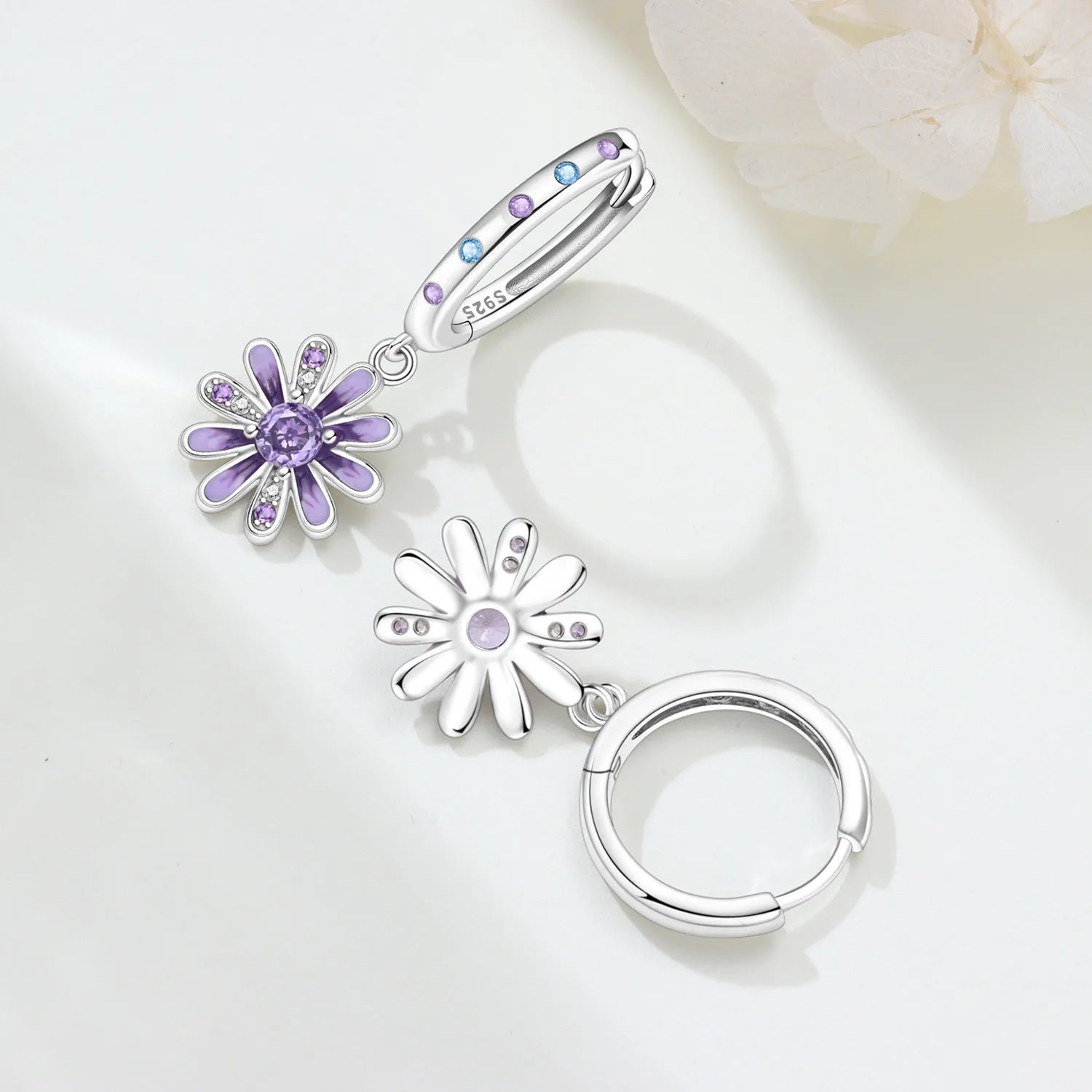 PANPOKI 925 Sterling Silver Purple Daisy Flower Drop Earrings Women Earrings Charm Trend Versatile Party Jewelry Gifts