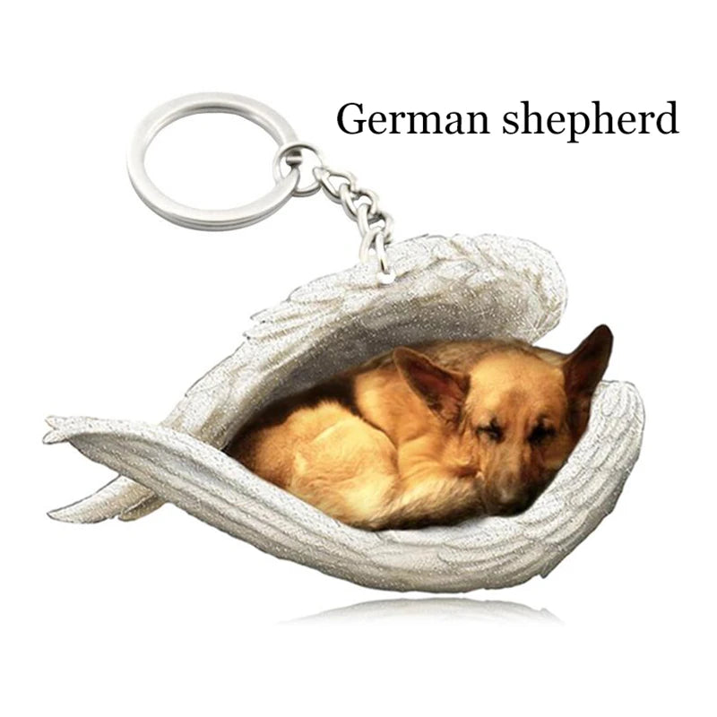 100 Style Cut Dog Sleeping Angel Pendant Bag Keychain Car Keychain Keyring Animal Pet Jewelry Boyfriend Girls Gift Accessories